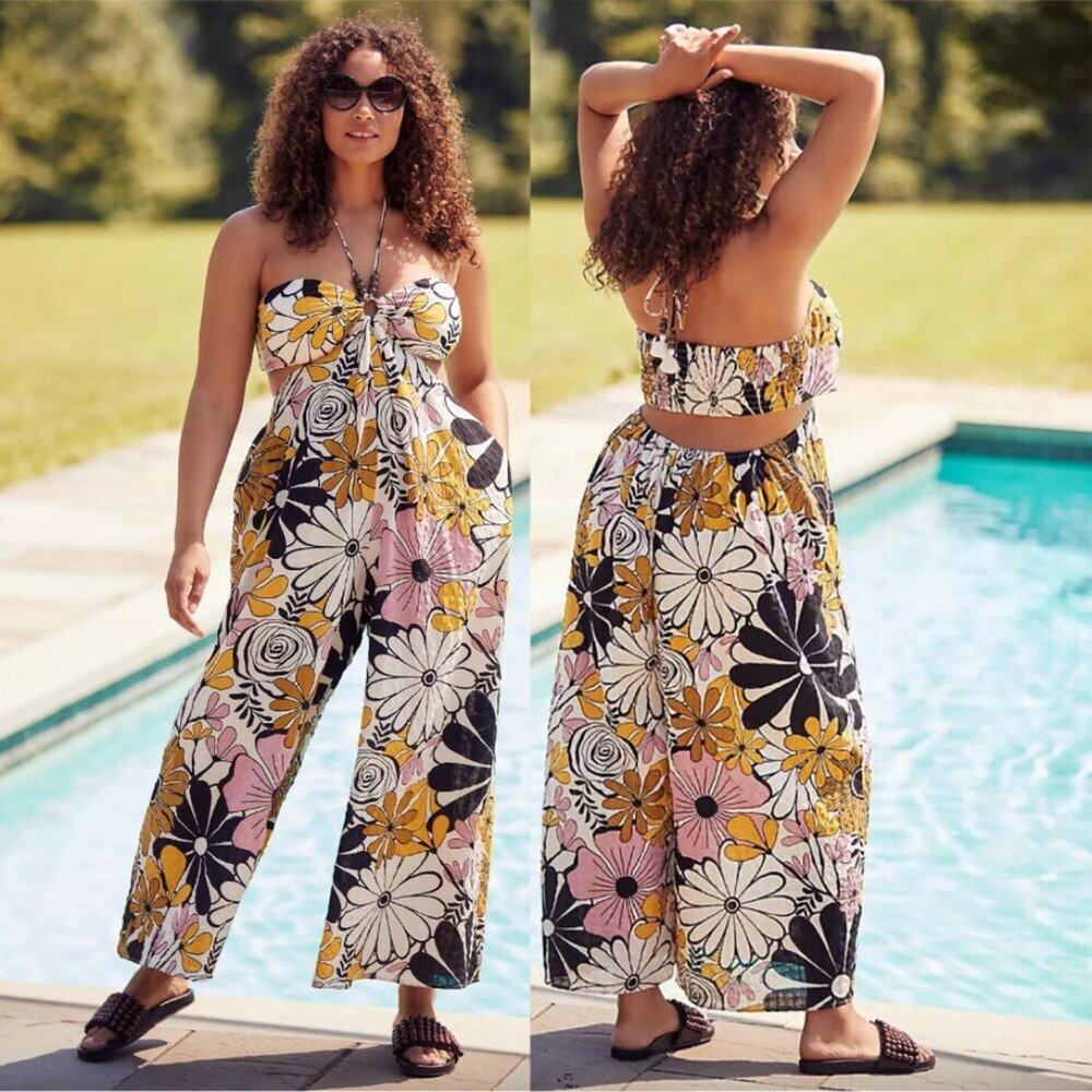 Kenzie Parrott for Anthropologie Floral Print Wide-Leg Jumpsuit